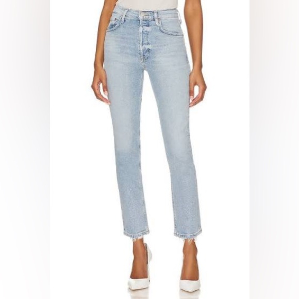 Agolde Riley Straight Leg Light Blue Cropped Jeans